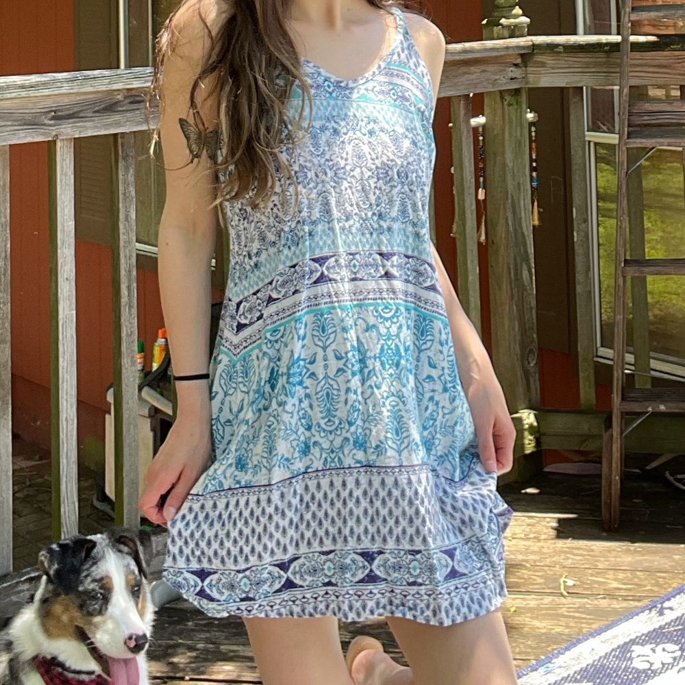 Blue boho mini sundress